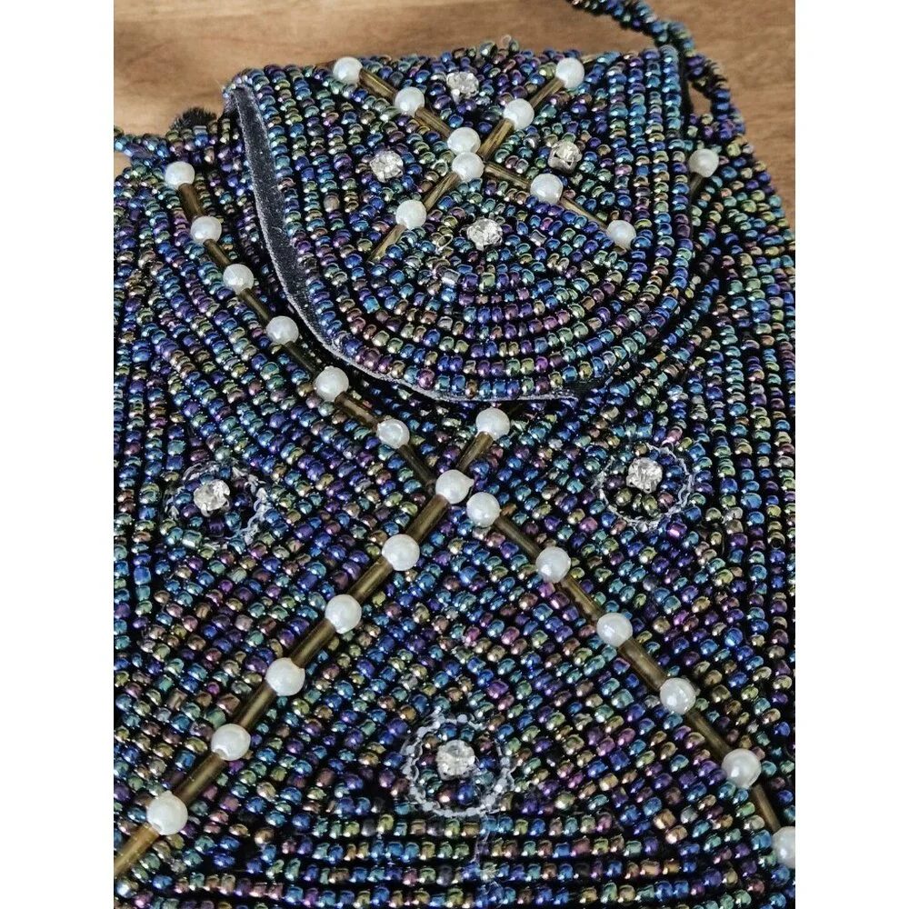 Vintage Mini Micro Beaded Purse Evening Bag With Beaded Strap - Picture 3 of 8